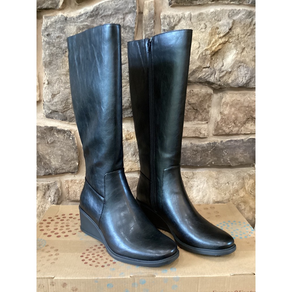 Sofft Eurosoft Roma Black Tall Wedge Boots Womens Size 8.5 Knee High Zip Up